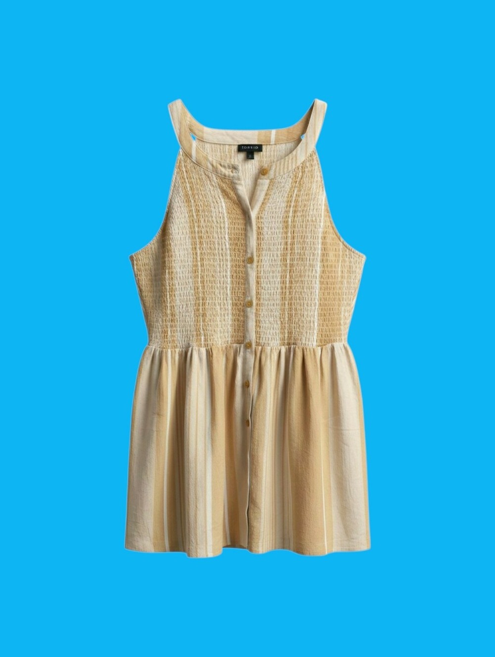 Torrid Yellow and White Striped Sleeveless Button-Front TOP